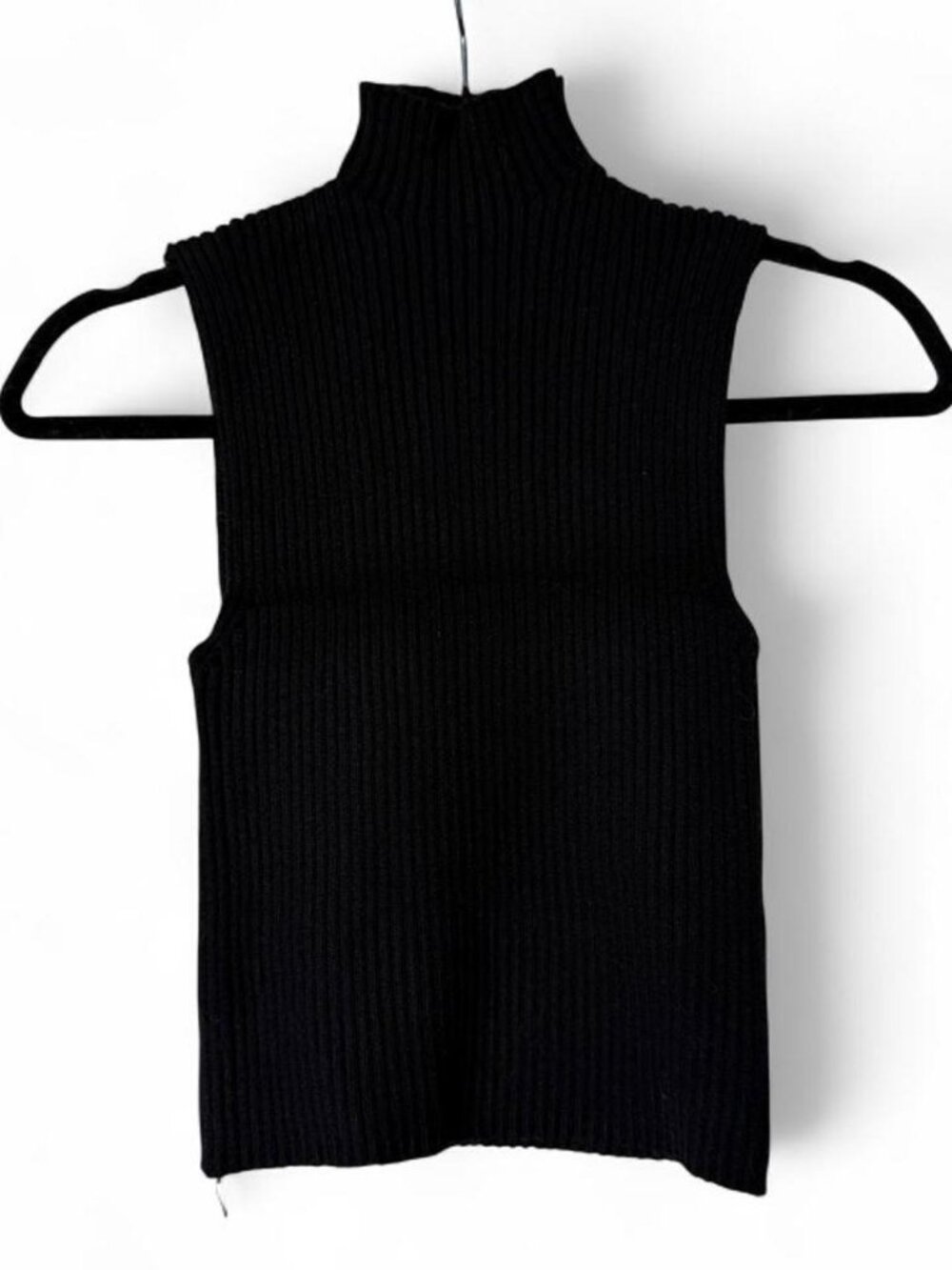 Zara Black Ribbed Sleeveless Mock Neck Top